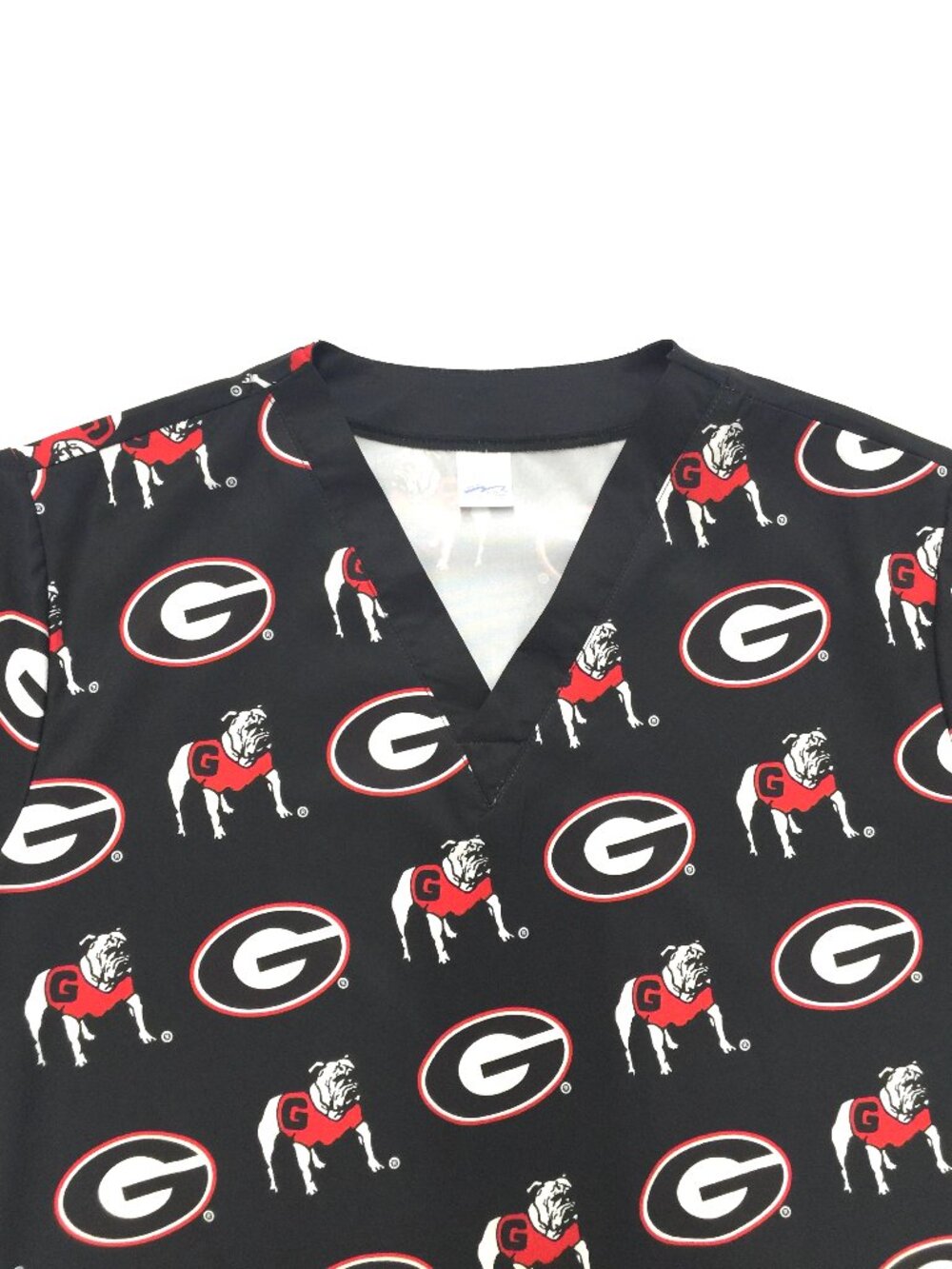 NEW Georgia Bulldogs Black Mascot & Logo Print Medical Scrub Top, Adult XL - Picture 2 of 5